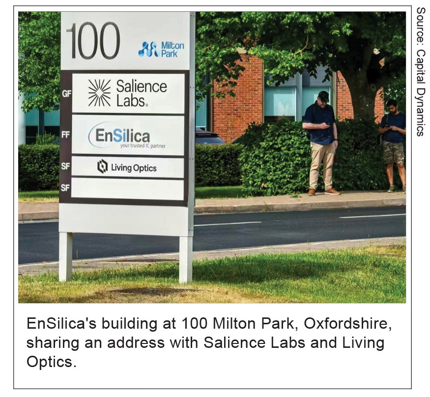 EnSilica's building at 100 Milton Park, Oxfordshire, sharing an address with Salience Labs and Living Optics.
